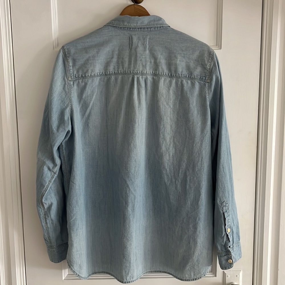 Madewell Blue Fitted 3/4 Sleeve Button Down Shirt - Picture 8 of 14